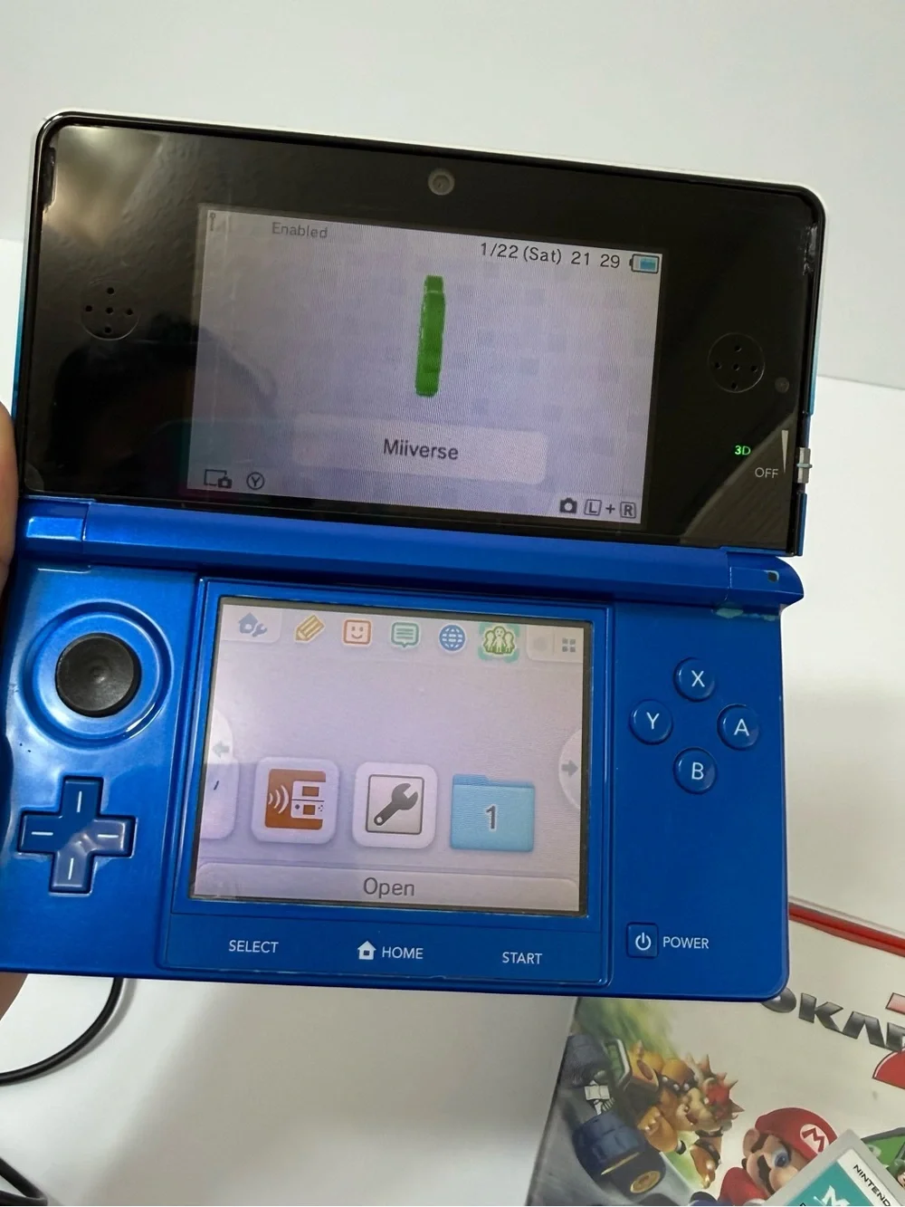 Nintendo 3DS Cobalt Blue Bundle Handheld Retro Gaming Mario Kart 7 + 3 Games